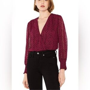 MISA Los Angeles Bertha Bodysuit Women Medium Pink Black Velvet Star Print EUC